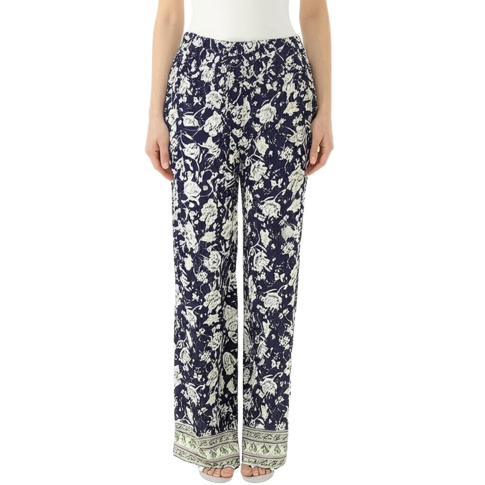 ULLA POPKEN Pants Womens Size 16/18 Navy‎ Floral Drawstring Wide Leg Boho Chic
